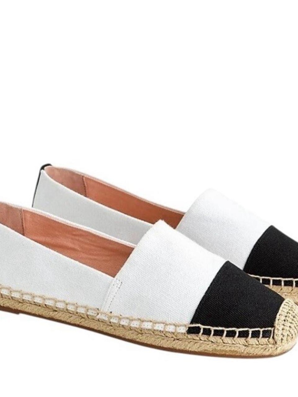 J. Crew White Canvas Espadrilles with Black Cap Toe